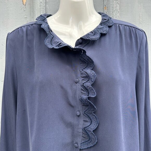 Sezane Chlo Silk Navy Blouse, size 44 - Picture 6 of 14